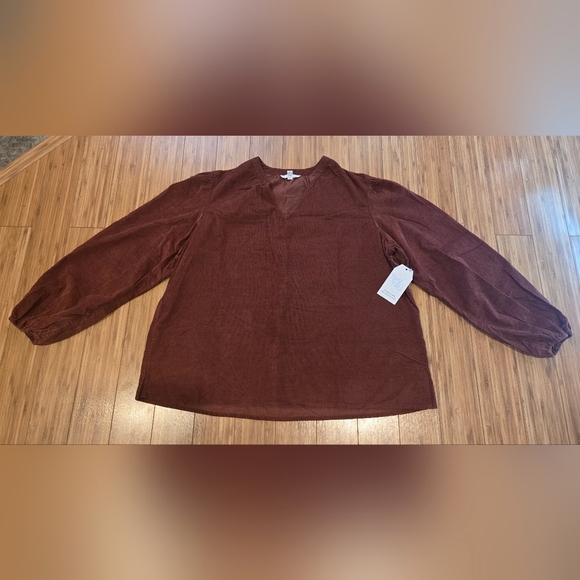NWT Time & Tru Brown Long Sleeve Blouse - Picture 1 of 10